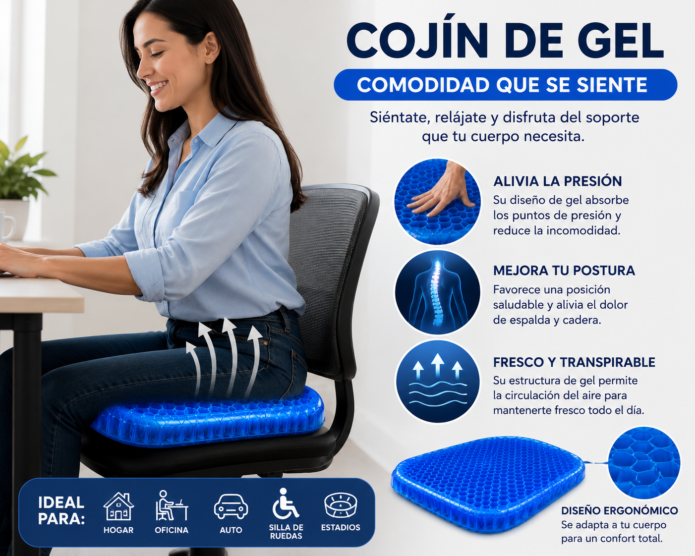 COJIN GEN ERGONOMICO -LUMBAL- GEL ELASTICORE